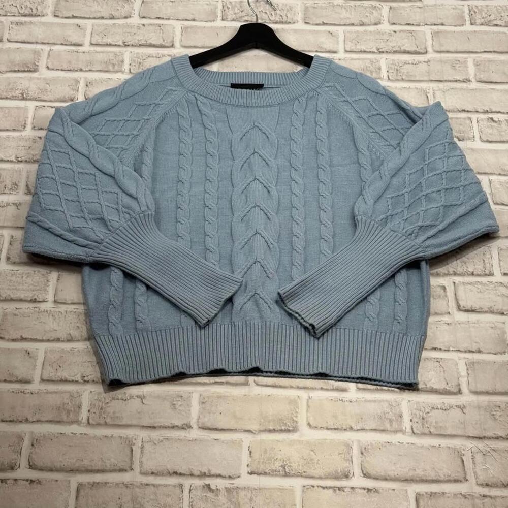 Premise Baby Blue Sweater Women's‎ Size XL Cable Knit Puff Sleeve
